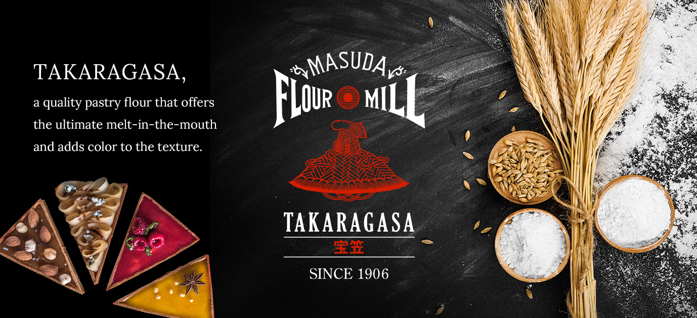 Takaragasa, a quality pastry flour that offers the ultimate melt-in-the-mouth and adds color to the texture.